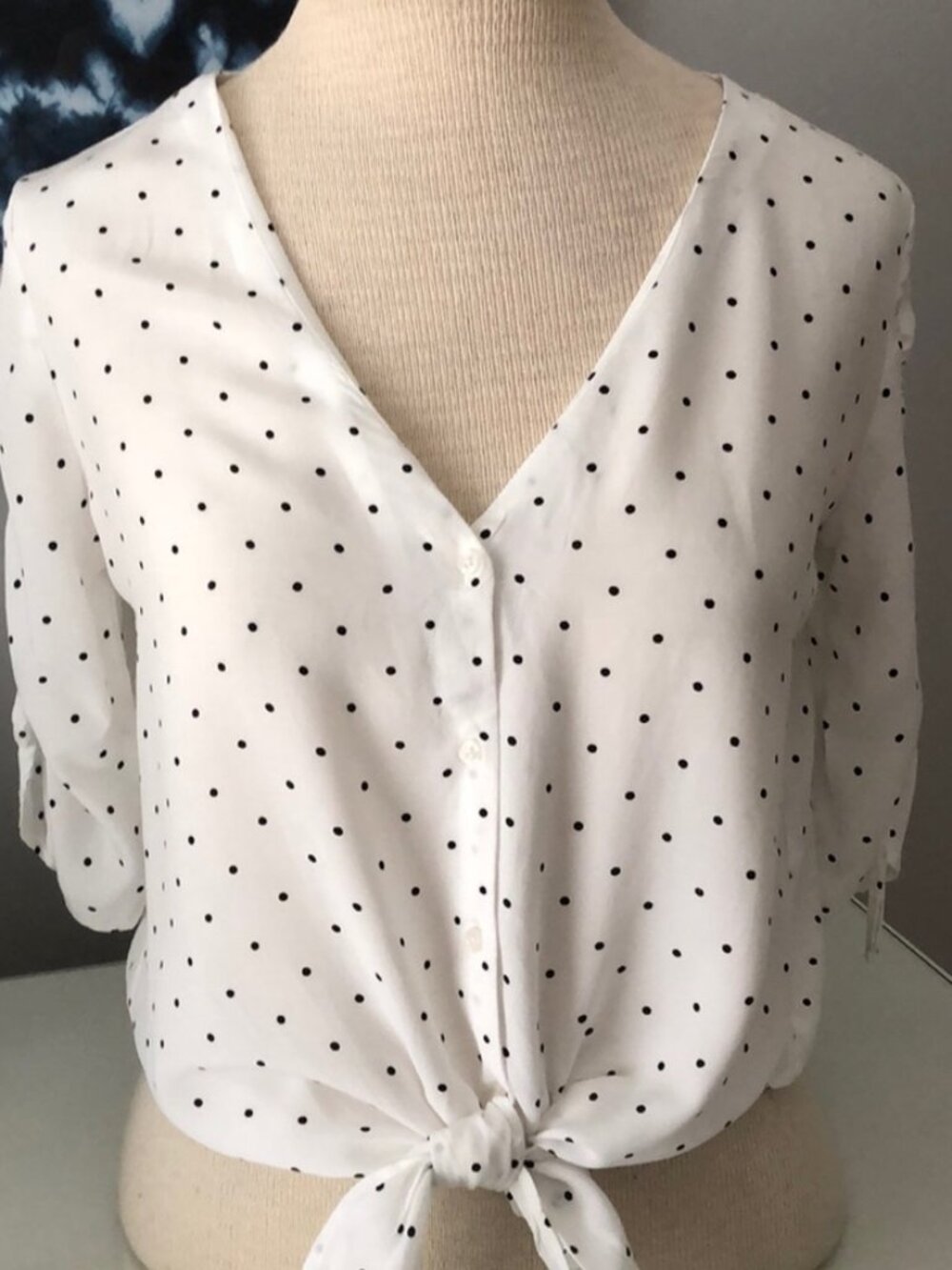 Abercombie & Fitch Polka Dot Shirt Tie Front Women's Size Medium Classic Top